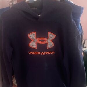 Under Armour Dark Blue Hoodie with Bright Orange Logo